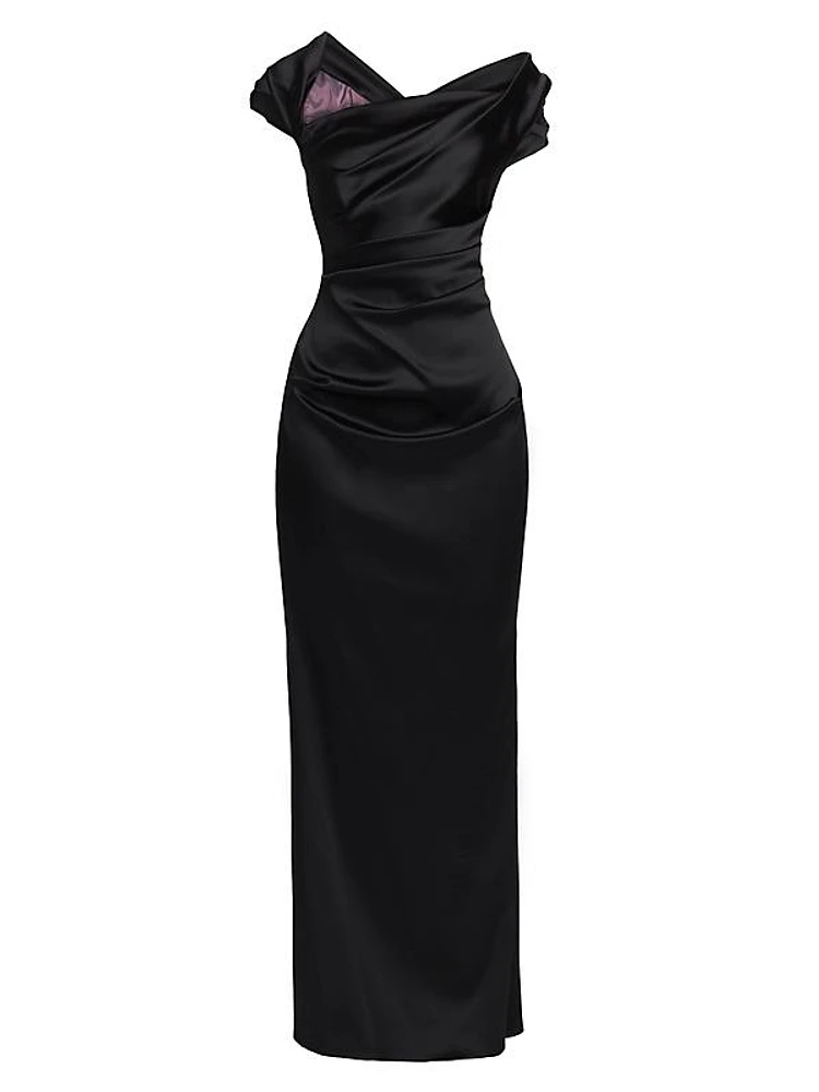 Stretch Satin Duchesse Off-The-Shoulder Gown