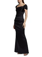 Stretch Satin Duchesse Off-The-Shoulder Gown