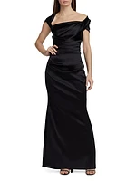 Stretch Satin Duchesse Off-The-Shoulder Gown