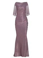 Stardust Metallic Cape-Sleeve Gown