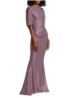 Stardust Metallic Cape-Sleeve Gown