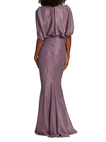 Stardust Metallic Cape-Sleeve Gown