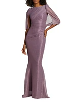 Stardust Metallic Cape-Sleeve Gown