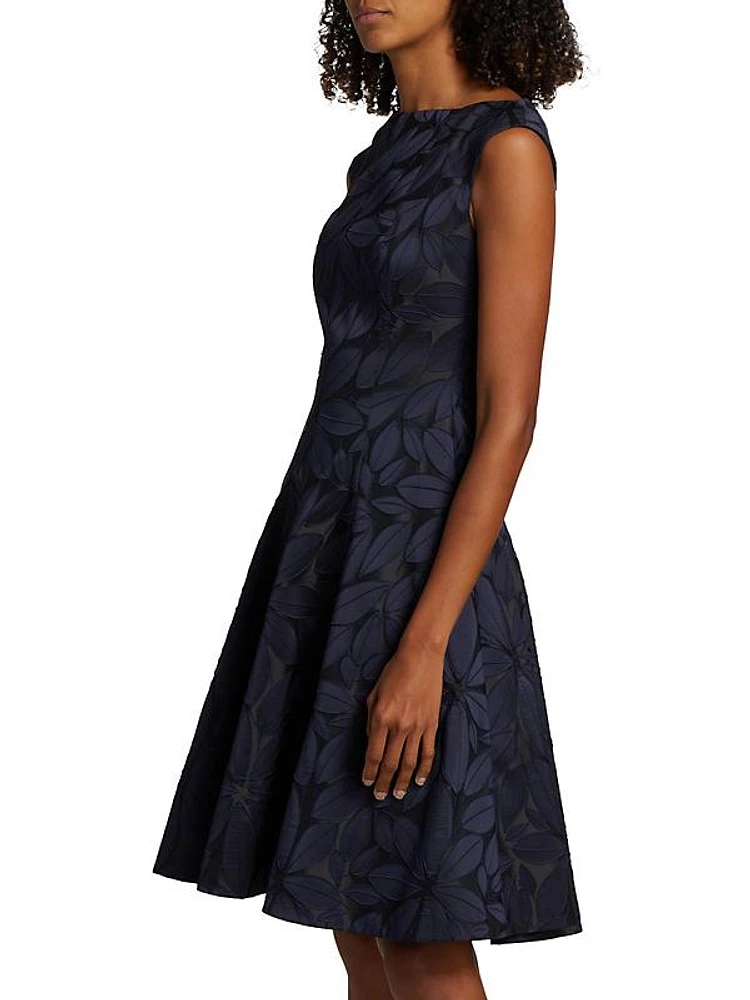 Leaf Flower Jacquard Cocktail Dress