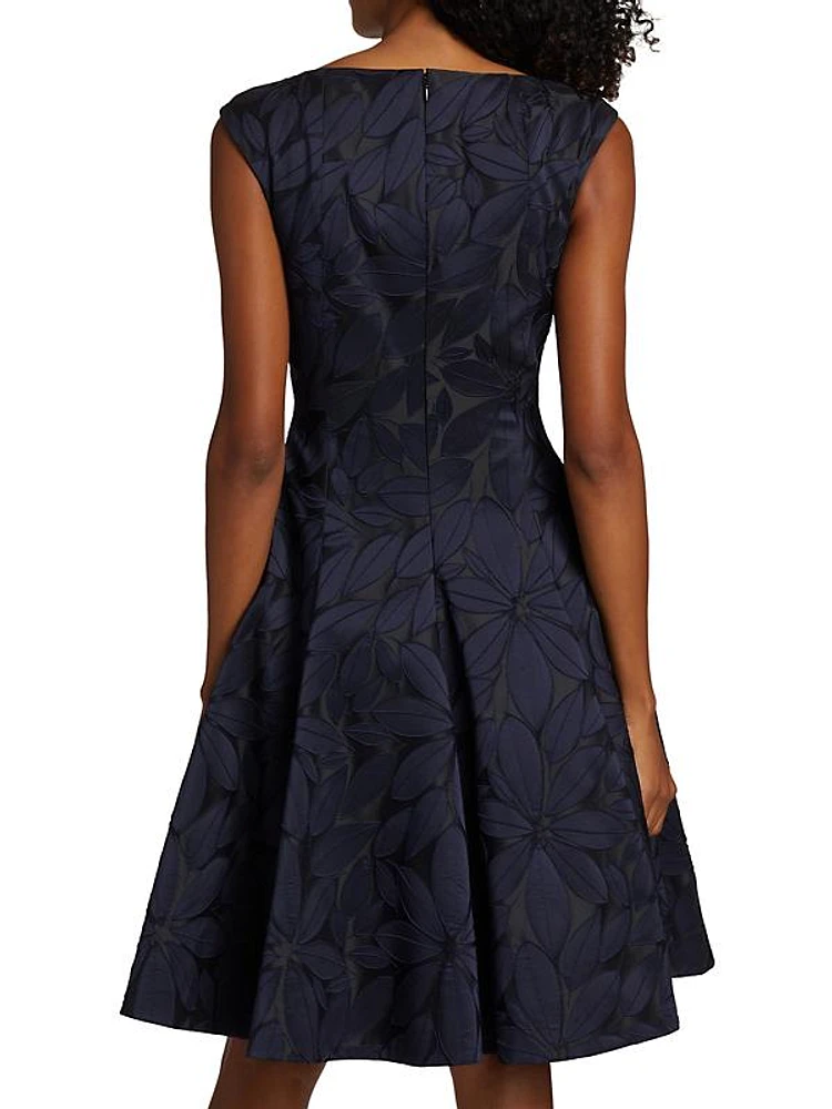 Leaf Flower Jacquard Cocktail Dress