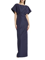 Silk Faille Fan Bodice Column Gown