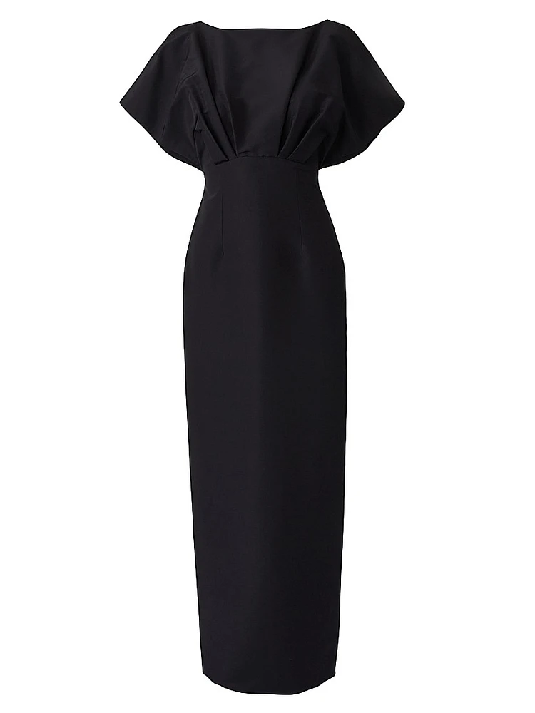 Silk Faille Fan Bodice Column Gown