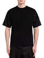 Stretch Cotton T-Shirt With Nylon Details