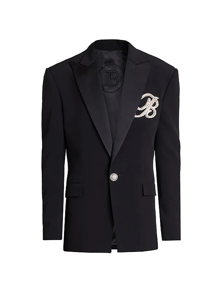 Embroidered One-Button Suit Jacket