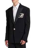 Embroidered One-Button Suit Jacket