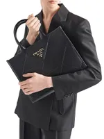 Medium Leather Symbole Tote Bag With Topstitching