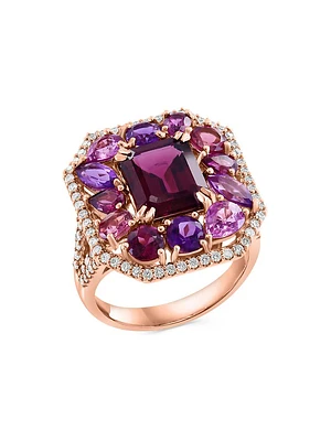 14K Rose Gold & Multi-Gemstone Halo Ring