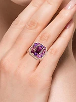 14K Rose Gold & Multi-Gemstone Halo Ring