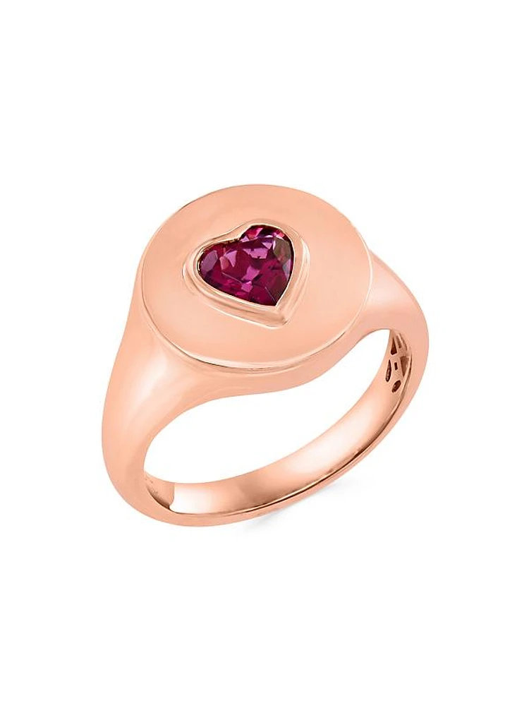 14K Rose Gold & Pink Tourmaline Heart Signet Ring