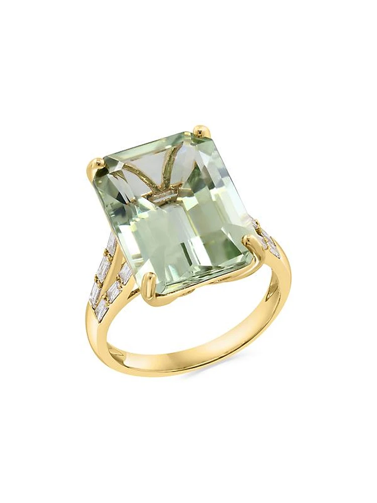 14K Yellow Gold, Green Amethyst & 0.35 TCW Diamond Cocktail Ring