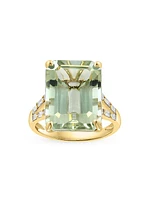 14K Yellow Gold, Green Amethyst & 0.35 TCW Diamond Cocktail Ring