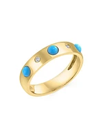 14K Yellow Gold, Turquoise & 0.15 TCW Diamond Band