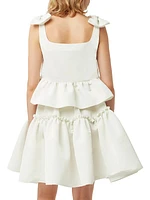 Taffeta Bow-Shoulder Peplum Top