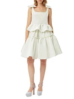 Taffeta Bow-Shoulder Peplum Top