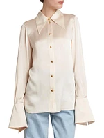 Satin Bell-Cuff Blouse