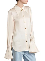 Satin Bell-Cuff Blouse