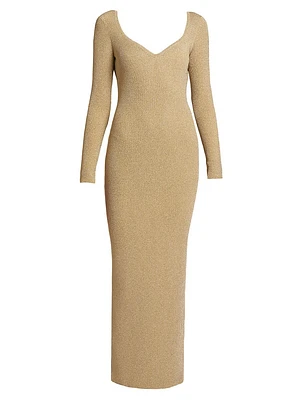 Metallic Knit Open-Back Fitted Dress