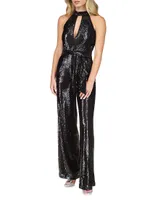 Sequin Halter Wide-Leg Jumpsuit