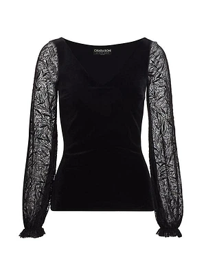 Loghteka Lace-Trim Velvet Top