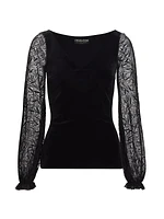 Loghteka Lace-Trim Velvet Top