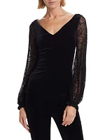 Loghteka Lace-Trim Velvet Top