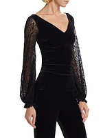 Loghteka Lace-Trim Velvet Top