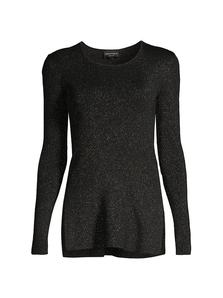 Metallic Knit Long-Sleeve Blouse