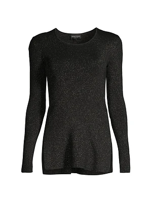 Metallic Knit Long-Sleeve Blouse