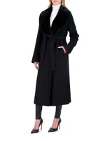 Wool Short Coat with Shearling Lamb Collar