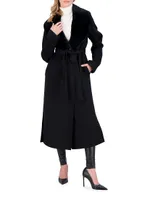 Wool Short Coat with Shearling Lamb Collar