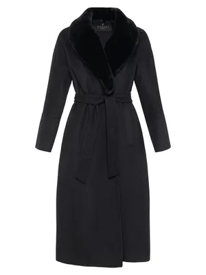 Wool Short Coat with Shearling Lamb Collar