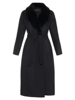 Wool Short Coat with Shearling Lamb Collar