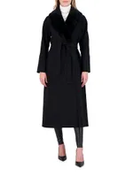 Wool Short Coat with Shearling Lamb Collar