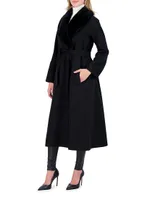 Wool Short Coat with Shearling Lamb Collar