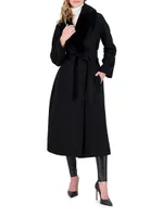 Wool Short Coat with Shearling Lamb Collar