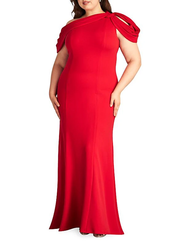 Plus One-Shoulder Crepe Gown