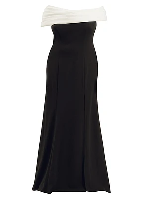 Plus Crepe Contrast Off-The-Shoulder Gown