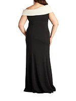 Plus Crepe Contrast Off-The-Shoulder Gown