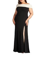 Plus Crepe Contrast Off-The-Shoulder Gown