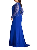 Plus Asymmetric Lace Long-Sleeve Gown