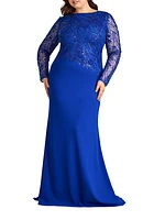 Plus Asymmetric Lace Long-Sleeve Gown