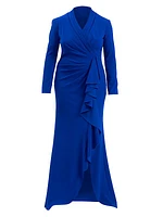 Plus Asymmetic Ruffle Crepe Gown