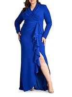 Plus Asymmetic Ruffle Crepe Gown