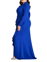 Plus Asymmetic Ruffle Crepe Gown