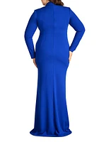 Plus Asymmetic Ruffle Crepe Gown